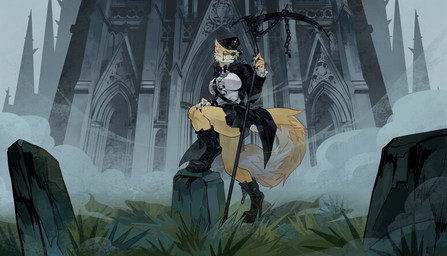 alternative_fashion anthro belt bottomwear cathedral clothing coat cross dark eyewear female fog foggy_background glasses goth goth_boots gothic_architecture hair hat headgear headwear knife melee_weapon polearm scythe shirt skirt smile smiling_at_viewer smirk smirking_at_viewer solo standing topwear weapon white_body white_clothing white_hair white_shirt white_topwear yellow_body tsuki_zephyr ivka canid canine fox mammal absurd_res hi_res