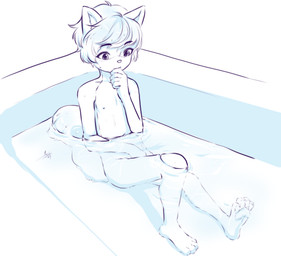 4_toes ambiguous_anthro ambiguous_gender anthro bathing bathtub convenient_censorship eyebrow_through_hair eyebrows feet fingers fur hair humanoid_hands iris navel nipples nude nude_ambiguous nude_anthro partially_submerged pawpads paws plantigrade plantigrade_pawpads pupils sexual_exploration short_hair sitting sitting_in_water slim slim_ambiguous slim_anthro solo tail three-quarter_view toes translucent translucent_hair wet young young_ambiguous young_anthro aogami canid canine canis domestic_dog mammal shiba_inu spitz 2024 absurd_res full-length_portrait hi_res monochrome portrait