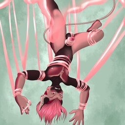 4_toes 5_fingers animal_genitalia anthro arm_grab athletic athletic_anthro athletic_male balls bdsm bubble_gum feet femboy fingers front_view frown fur genitals hair humanoid_genitalia humanoid_penis leg_grab lifted male nude penis penis_grab piercing pink_body pink_fur pink_hair restrained sheath slime solo tentacles toes torso_grab upside_down angelohoshi dipodid jumping_mouse mammal mouse murid murine rodent 1:1 absurd_res hi_res