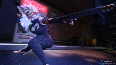 anthro big_breasts big_butt breasts butt cleavage clothed clothed_anthro clothed_female clothing crouching female fur glowing glowing_eyes gun hair motion_lines open_mouth paws ranged_weapon red_eyes solo thick_thighs tongue tongue_out weapon white_body white_fur white_hair samtrix warfaremachine_(modeler) officer_flint_(foresttherotten) mammal murid murine rat rodent 16:9 3d_(artwork) 4k absurd_res digital_media_(artwork) hi_res widescreen
