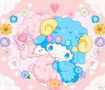 anthro beady_eyes blue_body blue_fur blue_pupils blue_wool blush daww duo eyes_closed female fur glistening glistening_eyes happy heart_symbol holding_head horn kissing male pink_background pink_body pink_fur pink_wool pupils ribbons semi-anthro simple_background smile wool_(fur) wool_hair jirachicute28_(artist) onegai_my_melody sanrio fan_character my_sweet_piano bovid caprine mammal sheep 2020 digital_drawing_(artwork) digital_media_(artwork)