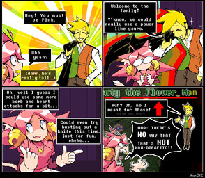 4_panel_comic angry bell_accessory biped blonde_hair blush blush_lines bodily_fluids clothed clothing cute_fangs duo eye_contact eyes_closed fangs female flower flustered fur green_eyes hair heart_tongue inner_ear_fluff jewelry looking_at_another male male/female multicolored_body multicolored_fur necklace nervous pink_body pink_fur pink_hair plant screencap screencap_background speech_bubble sweat sweatdrop tan_body tan_skin teeth text tuft two_tone_body two_tone_fur white_body white_fur white_inner_ear_fluff wide_eyed yellow_body yellow_skin maxoke deltarune undertale_(series) flowery_(deltarune) mad_mew_mew pink_(deltarune) animal_humanoid cat_humanoid elemental_creature felid felid_humanoid feline feline_humanoid flora_fauna flower_creature human humanoid mammal mammal_humanoid seven_flowers 2026 artist_name comic digital_media_(artwork) english_text hi_res