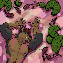 abs anthro armpit_hair barazoku black_body black_fur body_hair brown_body brown_fur eyes_closed facial_hair fangs fur lying male markings muscular muscular_anthro muscular_male nipples nude outside pecs pink_body pink_fur pubes smile solo teeth water iraelo home_zomewhere_else chad_harman canid canine canis dobermann domestic_dog fish hybrid mammal marine mastiff molosser pinscher rottweiler hi_res