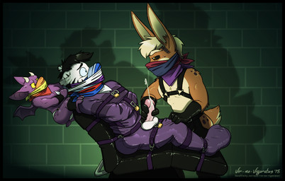 anthro balls bdsm black_body black_fur black_hair black_sclera bodily_fluids bondage bound cloth_gag clothed clothing cum cumshot dominant dominant_male ejaculation fur gag gagged genital_fluids genitals glistening gloves group hair handjob handwear harness horn humanoid_genitalia humanoid_penis kerchief latex lock male male/male markings membrane_(anatomy) membranous_wings multicolored_body multicolored_fur muzzle_(object) muzzled neckerchief neckwear orgasm penile penis restraints sex straitjacket submissive submissive_male tan_body tan_fur two_tone_body two_tone_fur white_body white_fur wings yellow_sclera vir-no-vigoratus flint_(vir-no-vigoratus) sasha_(vir-no-vigoratus) vaurien demon felid gargoyle humanoid hybrid imp lagomorph leporid mammal pantherine rabbit tiger 2018 digital_drawing_(artwork) digital_media_(artwork)