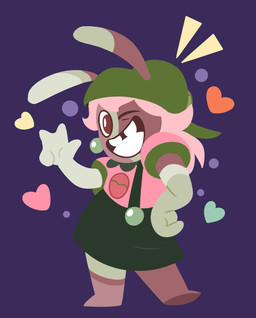 4_fingers anthro arms_bent backwards_hat bottomwear buckteeth button_(fastener) circle clothed clothed_anthro clothed_female clothing ear_piercing facial_markings featureless_feet feet female female_anthro fingers flat_chested fully_clothed fully_clothed_anthro fully_clothed_female fur fusion gem gesture green_bottomwear green_clothing green_ear_piercing green_hat green_headwear green_markings green_skirt hair hand_gesture hand_on_hip hand_on_own_hip happy hat head_markings headgear headwear hearts_around_body long_ears long_hair markings medium_hair mitten_hands multicolored_body multicolored_fur multicolored_hair no_eyebrows no_pupils noseless one_eye_closed piercing pink_body pink_clothing pink_fur pink_hair pink_shirt pink_topwear purple_background red_body red_bottomwear red_clothing red_eyes red_fur red_shorts red_tongue shirt shorts simple_background skirt smile smiling_at_viewer solo standing straight_legs teeth tongue toothy_smile topwear insert-thenewbl-here cartoon_network mario_bros mario_plus_rabbids_kingdom_battle nintendo raving_rabbids rayman_(series) steven_universe ubisoft rabbid_luigi rabbid_peach clay_(species) fan_species gem_(species) hybrid lagomorph mammal rabbid colored crossover digital_drawing_(artwork) digital_media_(artwork) english_description full-length_portrait lineless portrait shaded simple_shading