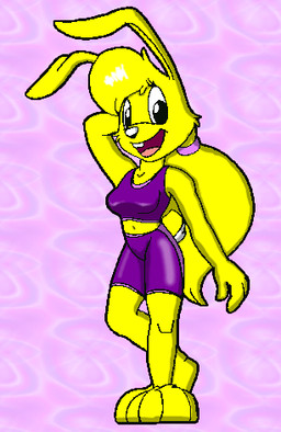 3_toes anthro barefoot biped feet female fur hair ponytail simple_background smile solo toes yellow_body yellow_fur unknown_artist epic_games jazz_jackrabbit_(series) lori_jackrabbit hare lagomorph leporid mammal low_res