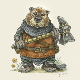 anthro biped brown_body brown_fur clothed clothing flower fur male outside plant scar solo standing weapon tyrie beaver mammal rodent 1:1 2026