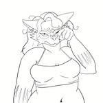 anthro belly bra bralette clothing crop_top female navel rubbing_eye rubbing_eyes shirt slightly_chubby slightly_chubby_female solo sports_bra tired topwear underwear jellykinz mammal procyonid raccoon 1:1 absurd_res hi_res monochrome