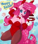 anthro anthrofied blue_eyes bunny_costume cake camel_toe candle clothed clothing costume cutie_mark dessert female food hair hand_in_hair holidays long_hair looking_at_viewer open_mouth solo text touching_hair ziemniax easter friendship_is_magic hasbro my_little_pony pinkie_pie_(mlp) earth_pony equid equine horse mammal pony 2017 absurd_res english_text hi_res