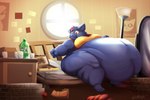 anthro belly beverage big_belly blue_body blue_fur double_chin eating female food fur immobile messy_room morbidly_obese morbidly_obese_anthro morbidly_obese_female obese obese_anthro obese_female overweight overweight_anthro overweight_female pizza poster slob soda soft_drink solo thick_thighs weight_gain unonyx mountain_dew night_in_the_woods mae_borowski domestic_cat felid feline felis mammal 3:2