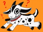 ambiguous_gender blood bodily_fluids creepy derp_eyes feral hooves horn knife orange_background quadruped question_mark simple_background solo tail vonderdevil creepypasta jeff_the_killer bovid caprine goat mammal