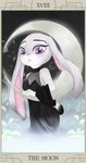 anthro card card_template clothed clothing female fortune_telling fully_clothed fur grey_body grey_fur major_arcana moon purple_eyes roman_numeral solo tarot tarot_card text the_moon_(tarot) nope_big4 disney zootopia judy_hopps lagomorph leporid mammal rabbit 2016 english_text hi_res