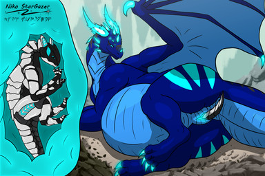 belly big_belly black_body blue_body blue_eyes blue_genitals butt claws duo female feral genitals glowing glowing_eyes internal internal_vaginal lying machine male male/female markings nude on_side penetration simple_background size_difference tail tail_outside_pussy thick_thighs unbirthing uterus uterus_view vaginal vore vulva wings niko_stargazer mythology nikostargazer wi_(dewith) dewi_(species) dragon mechanical_dragon mythological_creature mythological_scalie robot scalie wingless_dragon 3:2 hi_res