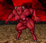 3_toes 4_fingers breasts feet female fingers genitals horn nipples pink_nipples pussy red_body solo toes yellow_eyes jovi_cap doom_(series) id_software microsoft demon pinky_(doom) hi_res