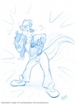 anthro biped clothed clothing footwear fully_clothed male shoes simple_background solo species_transformation standing tail text toony transformation white_background cooner domafox_(character) mammal mustelid otter 2011 blue_and_white monochrome signature url