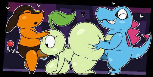 all_fours ambiguous_penetration anthro anthrofied balls bent_over big_balls big_breasts big_butt big_penis blue_body breasts butt eyes_closed fellatio female female_penetrated genitals green_body group hand_on_butt hand_on_head heart_symbol huge_breasts huge_butt huge_thighs kneeling male male/female male_penetrating male_penetrating_female multicolored_body nude open_mouth oral orange_body penetration penile penis pokemorph sex side_view smile spitroast thick_thighs trio two_tone_body luanctoons nintendo pokemon chikorita generation_2_pokemon generation_5_pokemon pokemon_(species) tepig totodile 2d_animation animated frame_by_frame hi_res loop