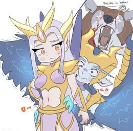 4_fingers angry anthro armor bangs bared_fangs bared_teeth black_nose blonde_hair blood blood_on_face blue_body blue_eyes blue_feathers blue_gem blue_hair blue_hood blue_wings blush blush_stickers bodily_fluids bracers breasts canon_couple claws clothing constricted_pupils crown cutaway cutout danger duo duo_focus exclamation_point eye_contact eyebrows eyelashes feathered_wings feathers female female_humanoid finger_claws fingers forehead_gem gem glowing glowing_eyes group hair hands_on_hips headgear hiding_behind_another humanoid_focus humanoid_on_humanoid humanoid_pointy_ears long_eyebrows long_eyelashes long_hair looking_at_another male male/female male_humanoid medium_breasts navel navel_cutout nervous nervous_sweat open_mouth orange_eyes pink_clothing pink_gem pointy_ears princess pupils red_eyes royalty scared sharp_fangs side_bangs simple_background slim_female slim_humanoid slim_male small_pupils snout spread_wings sweat text tiara tremble_lines unconvincing_armor waving_hand white_background white_eyebrows white_hair white_pupils wings worried luunah48 dota european_mythology greek_mythology mythology valve dragonus_the_skywrath_mage rylai_the_crystal_maiden shendelzare_the_vengeful_spirit ulfsaar_the_ursa_warrior animal_humanoid avian avian_humanoid bear harpy harpy_humanoid human humanoid mammal mythological_avian mythological_creature skywrath winged_humanoid 2025 dated digital_media_(artwork) english_text hi_res signature