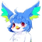 anthro beak blue_hair blush chest_tuft female fur hair inner_ear_fluff looking_at_viewer open_mouth solo tuft white_body white_fur aishasoup perico avian 1:1 2017 headshot_portrait hi_res portrait