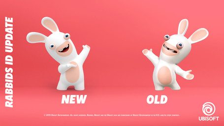 ambiguous_anthro ambiguous_gender anthro blue_eyes buckteeth comparison duo featureless_crotch featureless_legs fur hand_pawpads lidded_eyes light logo long_ears looking_at_viewer mitten_hands multicolored_body no_eyebrows noseless nude_ambiguous nude_anthro open_mouth open_smile pawpads presenting red_background red_tongue short_legs simple_background smile smiling_at_viewer spread_arms standing tan_body tan_eyelids tan_inner_ear tan_pawpads tan_skin teeth text tongue two_tone_body white_body white_fur year laurine_vire raving_rabbids rayman_(series) ubisoft lagomorph mammal rabbid 16:9 2019 3d_(artwork) autodesk_maya_(artwork) colored copyright_name dated digital_media_(artwork) english_description english_text hi_res lighting official_art shaded widescreen