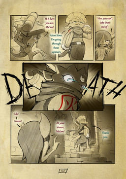angry anthro arm_tattoo badge biped blue_eyes claws clothing dialogue duo eyelashes female frown furniture glare inside male page_number red_tattoo scared shadow speech_bubble tattoo text threatening truescorn nintendo pokemon pokemon_mystery_dungeon shadows_for_hire spike_chunsoft orchid_(truescorn) generation_4_pokemon generation_8_pokemon morgrem pokemon_(species) weavile 2025 comic english_text hi_res