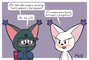 angry anthro black_body black_fur blush clothing dialogue duo eyelashes female fur gloves handwear hat headgear headwear hoodie humor male male/female open_mouth speech_bubble teeth text topwear white_body white_fur mr_harinezumi bandai_namco digimon digimon_ghost_game bianc_(el_senor_erizo) blackgatomon_uver. digimon_(species) felid feline felis gatomon mammal hi_res spanish_text translated