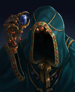 ambiguous_gender anthro blue_clothing bracelet claws cloak clothed clothed_anthro clothing front_view fully_clothed fully_clothed_anthro gem glowing glowing_eyes gold_(metal) gold_jewelry holding_gem holding_object hood jewelry looking_at_object obscured_face ornate_clothing robe simple_background solo unknown_artist failbetter_games fallen_london mr_stones bat curator_(species) mammal official_art portrait