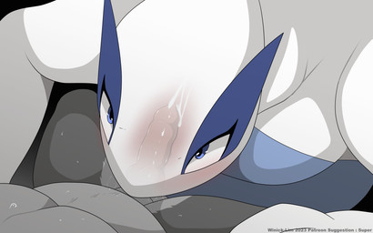 ambiguous_gender ambiguous_penetrated animal_genitalia animal_penis anthro anthro_penetrating balls belly blue_eyes bodily_fluids canine_genitalia canine_penis duo erection fellatio fur genitals grey_belly grey_body grey_fur interspecies knot knotted_penis male male/ambiguous male_penetrating male_penetrating_ambiguous oral oral_penetration penetration penile penis pokephilia sex solo_focus sweat text white_body winick-lim nintendo pokemon generation_2_pokemon legendary_pokemon lugia pokemon_(species) 16:10 2023 absurd_res english_text hi_res widescreen