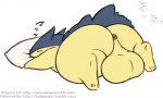 anus backsack balls big_balls big_butt butt eyes_closed feral genitals huge_balls male perineum pillow rear_view simple_background sleeping slightly_chubby snoring solo sound_effects text thick_thighs vowelless vowelless_sound_effect white_background zzz amphlow third-party_edit nintendo pokemon generation_2_pokemon pokemon_(species) typhlosion 2017 monochrome