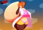 anthro big_breasts breasts clothed clothing cosplay female food looking_at_viewer navel panties solo underwear walking wide_hips tiger1001 mario_bros nintendo pocky shari_(tiger1001) canid canine fox mammal