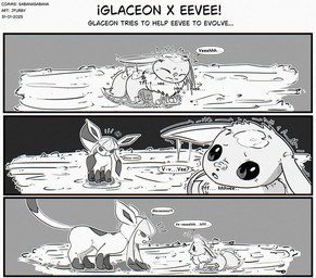 duo female feral fur male male/female speech_bubble standing text lea_stellaria nintendo pokemon eevee eeveelution generation_1_pokemon generation_4_pokemon glaceon mammal pokemon_(species) comic english_text