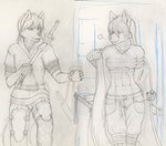 2012 abs anthro beverage brother_(lore) brother_and_sister_(lore) canid canine canis coffee dressing duo female heart_symbol male mammal melee_weapon natani seff_(artist) sibling_(lore) sister_(lore) sketch sword twokinds weapon wolf zen_(twokinds)