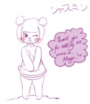 anthro blush featureless_hands female heart_symbol looking_at_viewer solo text lacgl requestfaeg animal_crossing nintendo pekoe_(animal_crossing) bear mammal english_text japanese_text monochrome translation_request