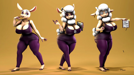 4_fingers anthro bald barefoot big_breasts breasts cleavage clipboard clothed clothed_anthro clothed_female clothing feet female fingers fur hair hooved_plantigrade hooved_toes hooves leggings legwear one_eye_closed plantigrade shirt solo tank_top thick_thighs topwear white_body white_fur white_hair white_wool wide_hips wool_(fur) wool_hair extroke shywearsfangs_(modeler) beat_banger bunfan_games dawna_mabel bovid caprine mammal sheep 16:9 3d_(artwork) digital_media_(artwork) multiple_images widescreen