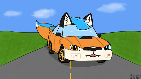 after_transformation black_ears black_nose blep blue_body blue_eyes blue_fur blue_hair blue_sky car cloud date fangs fur grass hair heterochromia inanimate_transformation inner_ear_fluff machine male multicolored_body multicolored_fur orange_body orange_eyes orange_fur orange_tail plant pointy_ears road sky solo tail tan_inner_ear teeth tongue tongue_out transformation tuft two_tone_body two_tone_fur vehicle vulpexfox animate_inanimate living_car living_machine living_vehicle 16:9 2025 hi_res signature widescreen