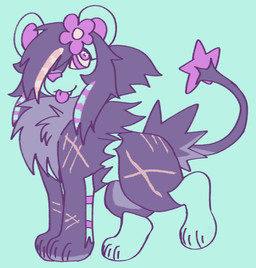 :3 alternate_color ambiguous_gender coontail_hair countershading feral feral_with_hair flower hair looking_up mane paws plant scar scene_haircut self-harm_scars smile solo sparklefur tongue tongue_out jackrabbit_(artist) fakemon nintendo pokemon generation_4_pokemon luxray pokemon_(species) 2026 digital_media_(artwork) hi_res ibispaint_(artwork)