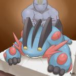 anthro barazoku bed biceps duo eyes_closed furniture lying male massage muscular muscular_male open_mouth pecs slightly_chubby smile maldu nintendo pokemon generation_1_pokemon generation_6_pokemon humanoid machoke mega_evolution mega_swampert pokemon_(species) 2014