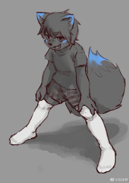 4_toes 5_fingers anthro bangs black_nose blue_highlights blue_markings blush boxer_briefs boxers_(clothing) cheek_tuft clothed clothing cute_fangs dipstick_tail eyebrow_through_hair eyebrows facial_tuft fangs feet fingers footwear fox_ears fox_tail fur fur_markings hair hands_on_knees hands_on_legs highlights_(coloring) inner_ear_fluff knee_highs knee_socks legwear long_socks looking_at_viewer male markings open_mouth pantsless pantsless_anthro pantsless_male partially_clothed presenting shadow shirt simple_background smile smiling_at_viewer smirk smirking_at_viewer sock_fetish socks solo spread_legs spreading tail tail_markings tan_background teasing teasing_viewer teeth text toes topwear translucent translucent_hair tuft underwear weibo_logo young young_anthro young_male teien weibo canid canine canis fox mammal chinese_text hi_res line_art monochrome shaded
