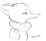 anthro clothed clothing female fur half-closed_eyes narrowed_eyes simple_background solo text white_background bobolesinge disney pack_street zootopia charlie_(weaver) canid canine fox mammal monochrome signature