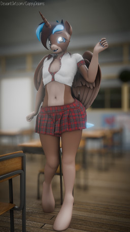 ambiguous_gender anthro blue_eyes blue_hair brown_hair clothing hair horn school_uniform short_hair solo text uniform wings cappyadams hasbro my_little_pony mythology arnas_atakiyo_(cappyadams) fan_character equid equine mammal mythological_creature mythological_equine winged_unicorn 3d_(artwork) 4k 9:16 absurd_res artist_name blender_(artwork) blender_eevee_(artwork) digital_media_(artwork) hi_res watermark male_(lore)