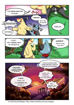 anthro blush bodily_fluids cum cum_in_vagina cum_inside dialogue duo female genital_fluids genitals male sunset text vulva risenpaw nintendo pokemon braixen dewott generation_2_pokemon generation_5_pokemon generation_6_pokemon pokemon_(species) typhlosion comic english_text hi_res multiple_scenes url