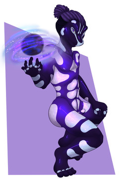 anthro black_hole erection genitals hair humanoid_genitalia humanoid_penis magic_user male penis purple_body purple_hair purple_skin realistic_penis_size solo angelohoshi amazon_milk_frog amphibian frog tree_frog absurd_res hi_res