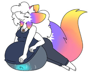3_arms =w= anthro belly big_belly bottomwear clothing eyes_closed female flower_pendant fur grey_bottomwear grey_clothing grey_pants grey_shirt grey_sleeveless_shirt grey_sweatpants grey_topwear grey_yoga_pants hyper_stomach lying multi_arm multi_limb multicolored_ears multicolored_tail on_front pants shirt simple_background sleeveless_shirt sweatpants tail topwear white_background white_body white_fur yoga kibblekritterz dae_(daebelly) lumina_(species) hi_res nonbinary_(lore)