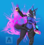 anthro black_body black_fur breasts female fur fur_trim_(clothing) genitals looking_at_viewer nipples open_mouth pussy solo standing tail mangakitsune2 epic_games fortnite pack_leader_highwire canid canine canis mammal wolf digital_media_(artwork) hi_res