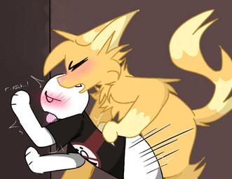 anthro anthro_penetrating anthro_penetrating_human anthro_penetrating_male anti_furry clothing duo eyes_closed forced from_behind_position fur human_on_anthro human_penetrated interspecies male male/male male_anthro male_on_human male_penetrated male_penetrating male_penetrating_human male_penetrating_male motion_lines open_mouth penetration rape sex text tongue tongue_out white_body yellow_body yellow_fur unknown_artist felid feline human mammal