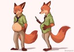 anthro biped clothed clothing countershade_face countershade_fur countershading fur male orange_body orange_fur pregnant pregnant_anthro pregnant_male solo tail bahnbahn disney zootopia nick_wilde canid canine fox mammal 2022 absurd_res hi_res