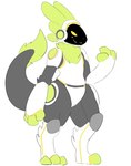 anthro featureless_crotch fur green_body grey_body machine male nude protogen_visor simple_background solo standing white_background white_body white_fur hardscales protogen full-length_portrait portrait