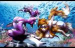 anthro big_breasts blue_eyes breasts detailed_background duo female fur hair long_hair looking_back multicolored_body multicolored_fur nipples nude orange_hair purple_eyes purple_hair sea seabed smile split_form underwater water qrichy sorafoxyteils sasha_the_odot selene_leni ambient_fish ambient_sealife canid canine domestic_cat felid feline felis fish fox hybrid mammal marine merfolk odot_cat 2017 absurd_res digital_media_(artwork) hi_res