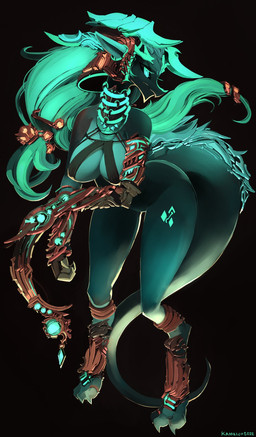 accessory anthro armor bioluminescence black_sclera breasts butt clothed clothing digitigrade female furgonomics glowing greaves green_eyes hair hair_accessory hair_tie headgear helmet jewelry leaning leaning_forward long_hair looking_at_viewer markings neck_ring nude simple_background skimpy solo tail technology kameloh mythology dragon mythological_creature mythological_scalie scalie 2022 hi_res