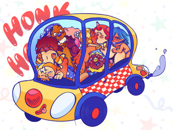 ambiguous_gender anal ball_gag bdsm bodily_fluids breast_play breast_suck breasts bukkake car car_sex clown cum cum_in_ass cum_in_mouth cum_inside cum_on_face ejaculation gag genital_fluids group group_sex oral orgy rimming sex strapon sucking vehicle jesterjuicee human humanoid mammal hi_res trans_(lore)