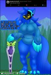 3_toes 4_fingers anthro big_breasts big_feet blue_body blue_eyes blue_fur blue_hair breasts claws cybernetics feet female fingers fluffy fur hair inner_ear_fluff long_tail looking_at_viewer machine protogen_visor solo tail text text_box toes tuft yellow_eyes sokoyo_owo terraria starry_(sokoyo_owo) animal_humanoid canid canine cyborg humanoid mammal mammal_humanoid protogen english_text hi_res